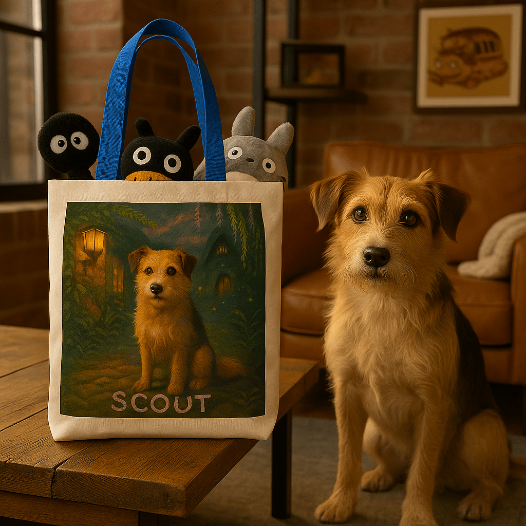 Ghibli‑Style Custom Pet Portrait – Tote Bag | Dog & Cat Art