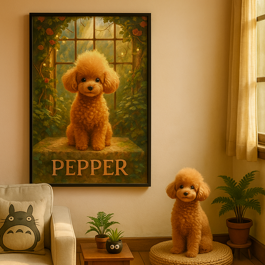 Ghibli‑Style Custom Pet Portrait – Framed Poster | Dog & Cat Art