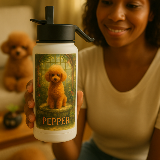 Ghibli‑Style Custom Pet Portrait – Water Bottle | Dog & Cat Art