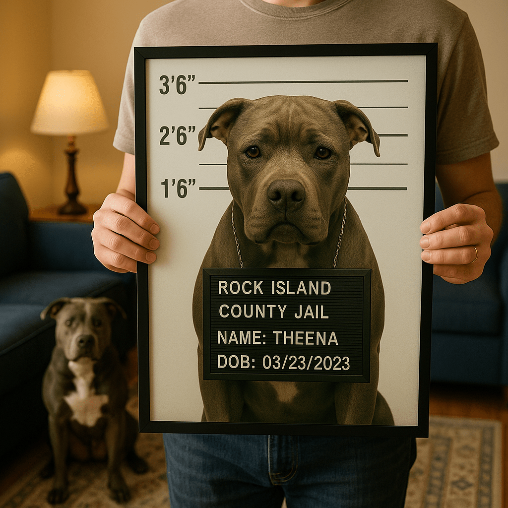 Mug‑Shot Custom Pet Portrait – Framed Poster | Dog & Cat Art