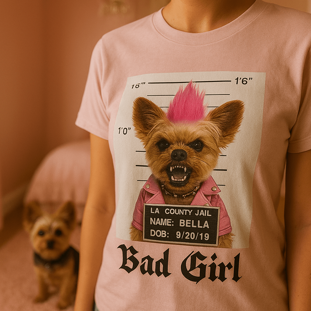 Mug‑Shot Custom Pet Portrait – T‑Shirt | Dog & Cat Art