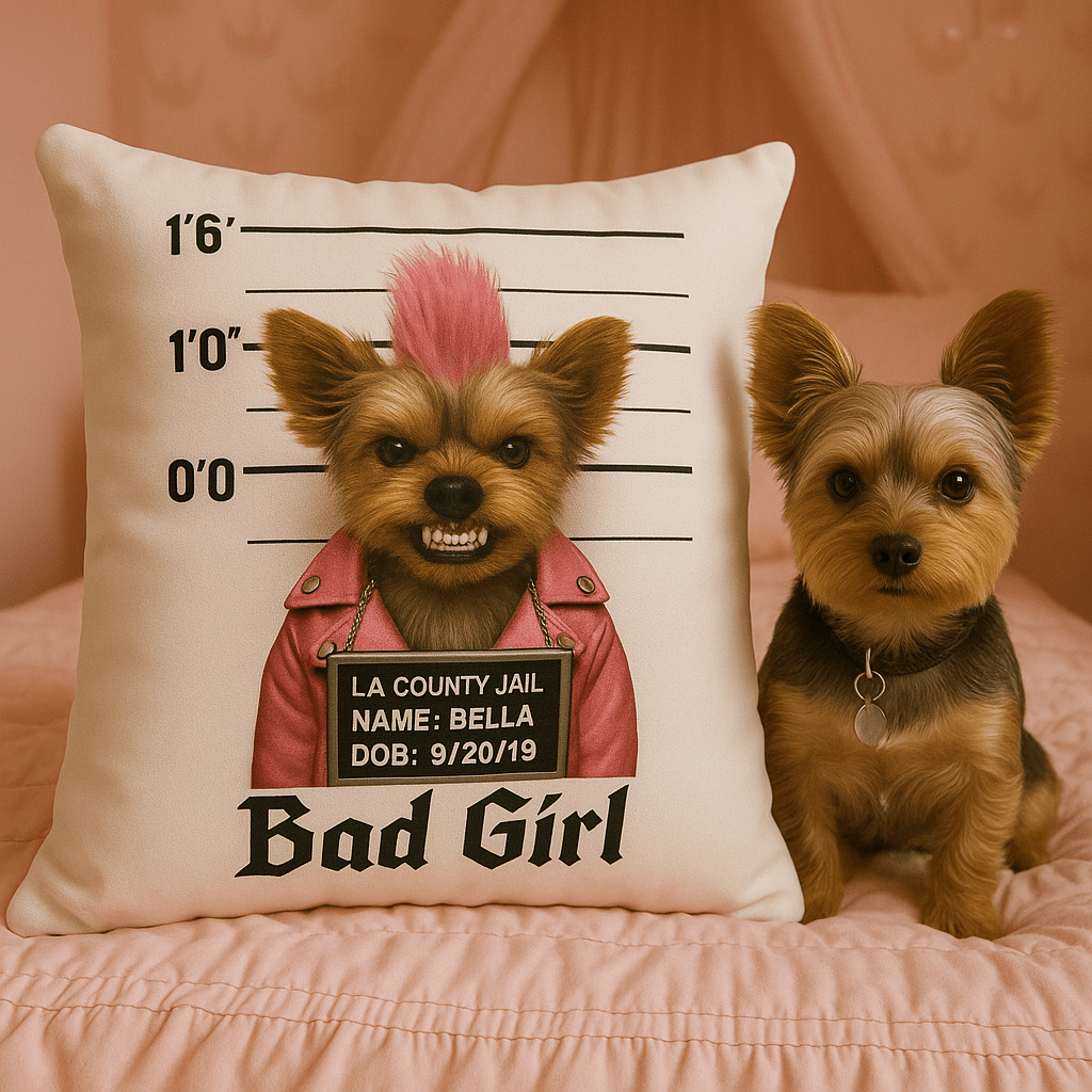 Mug‑Shot Custom Pet Portrait – Pillow | Dog & Cat Art