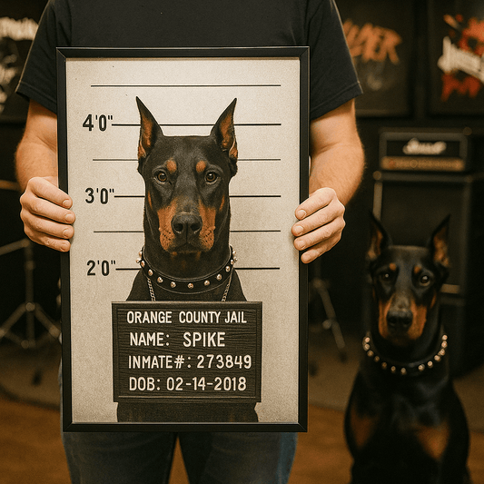 Mug‑Shot Custom Pet Portrait – Framed Poster | Dog & Cat Art