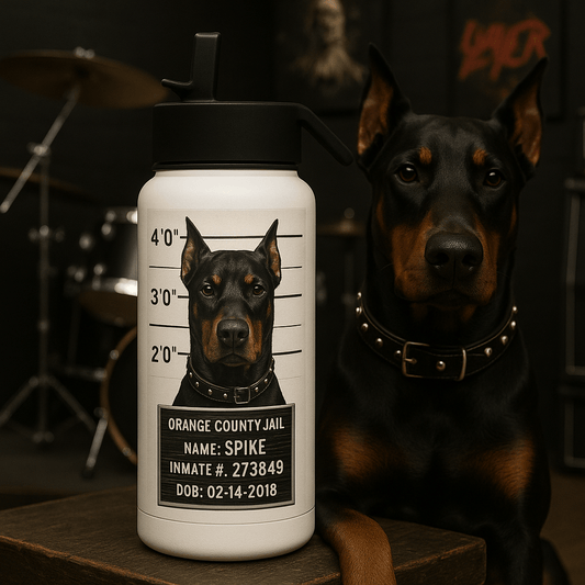Mug‑Shot Custom Pet Portrait – Water Bottle | Dog & Cat Art
