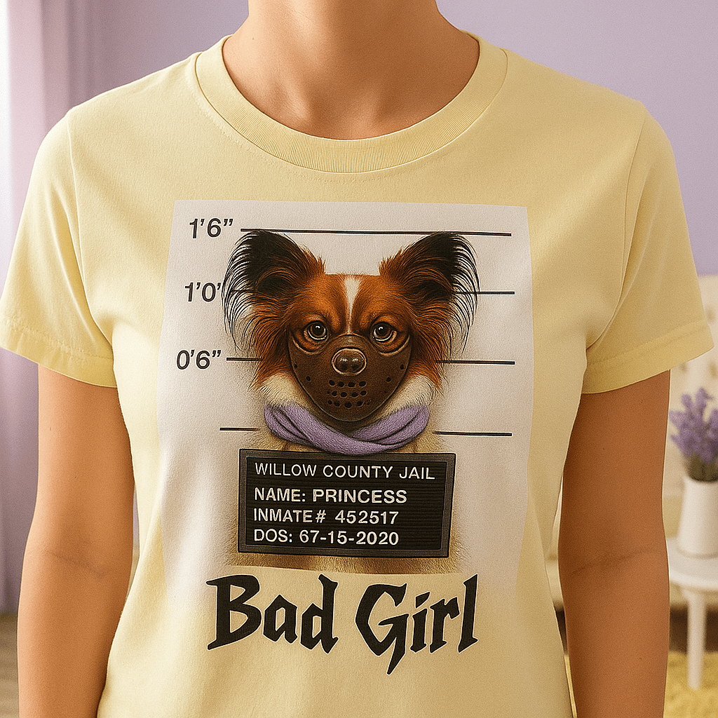 Mug‑Shot Custom Pet Portrait – T‑Shirt | Dog & Cat Art