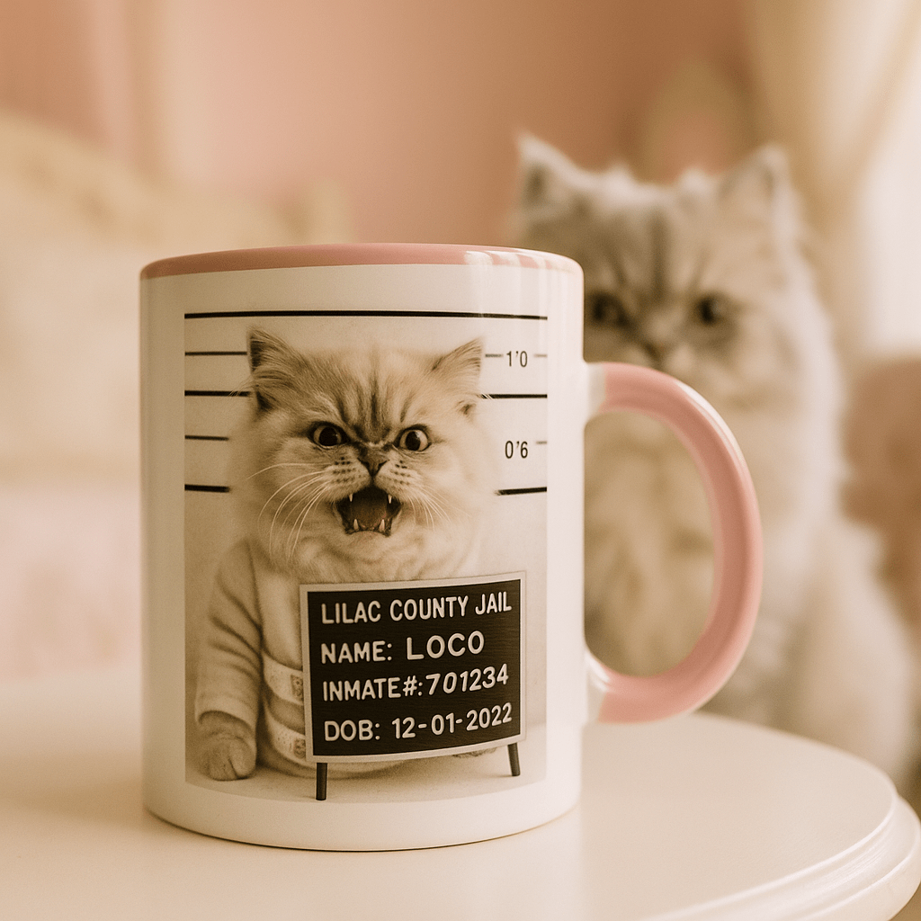 Mug‑Shot Custom Pet Portrait – Mug | Dog & Cat Art